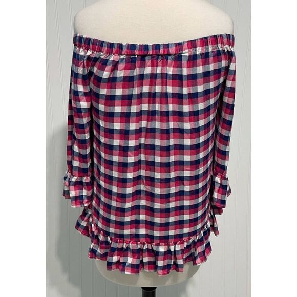 Jane & Delancey Blouse Picnic Pleasant Plaid Off The Shoulder Top Red Small - Picture 5 of 10